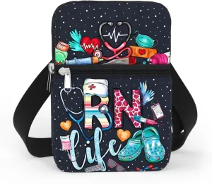 84hoods Crossbody Phone Bag with Adjustable Long Strap. Gift for Registered Nurse. Small Waterproof Cell Phone Purse Gift for Women. RN Life Galaxy.