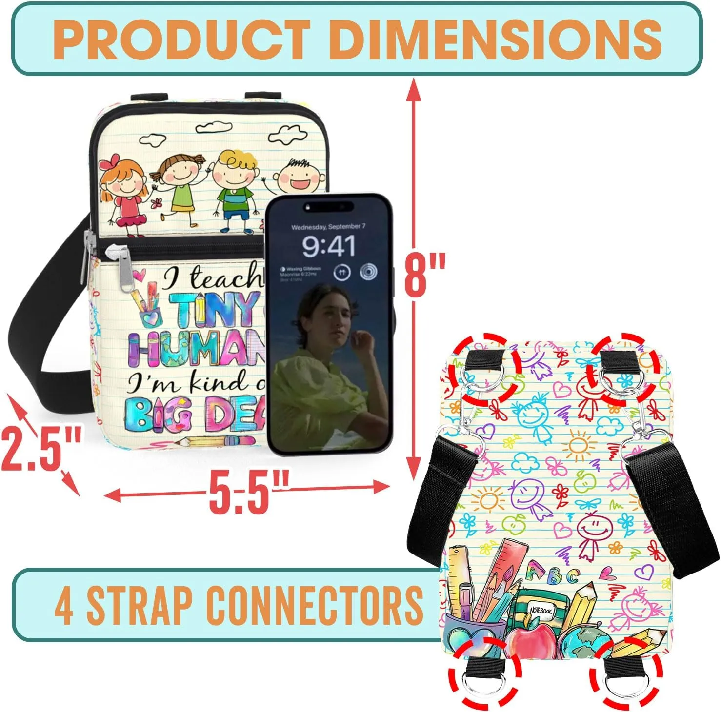 84hoods Crossbody Phone Bag with Adjustable Long Strap. Gift for Teacher. Small Waterproof Cell Phone Purse for Women.