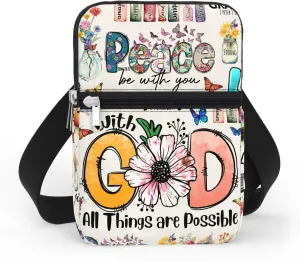 84hoods Crossbody Phone Bag with Adjustable Long Strap. Jesus Christian Faith Religious Gift. Waterproof Cell Phone Purse Gift for Women. All Things are Possible with God.