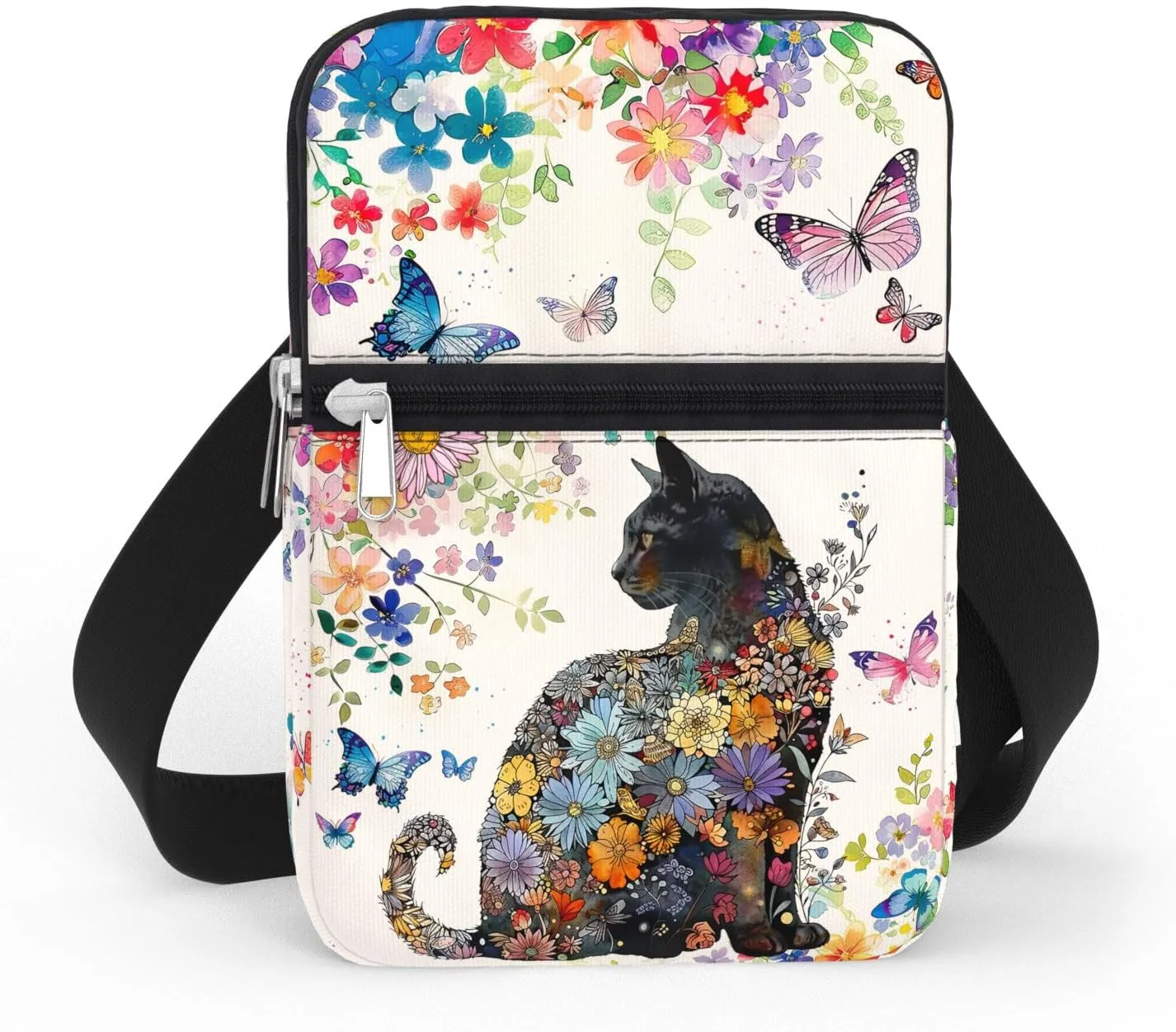 84hoods Crossbody Phone Bag with Adjustable Strap. Small Waterproof Cell Phone Purse for Women. Gift for Cat Lovers and Cat Owners. Flower Pattern.