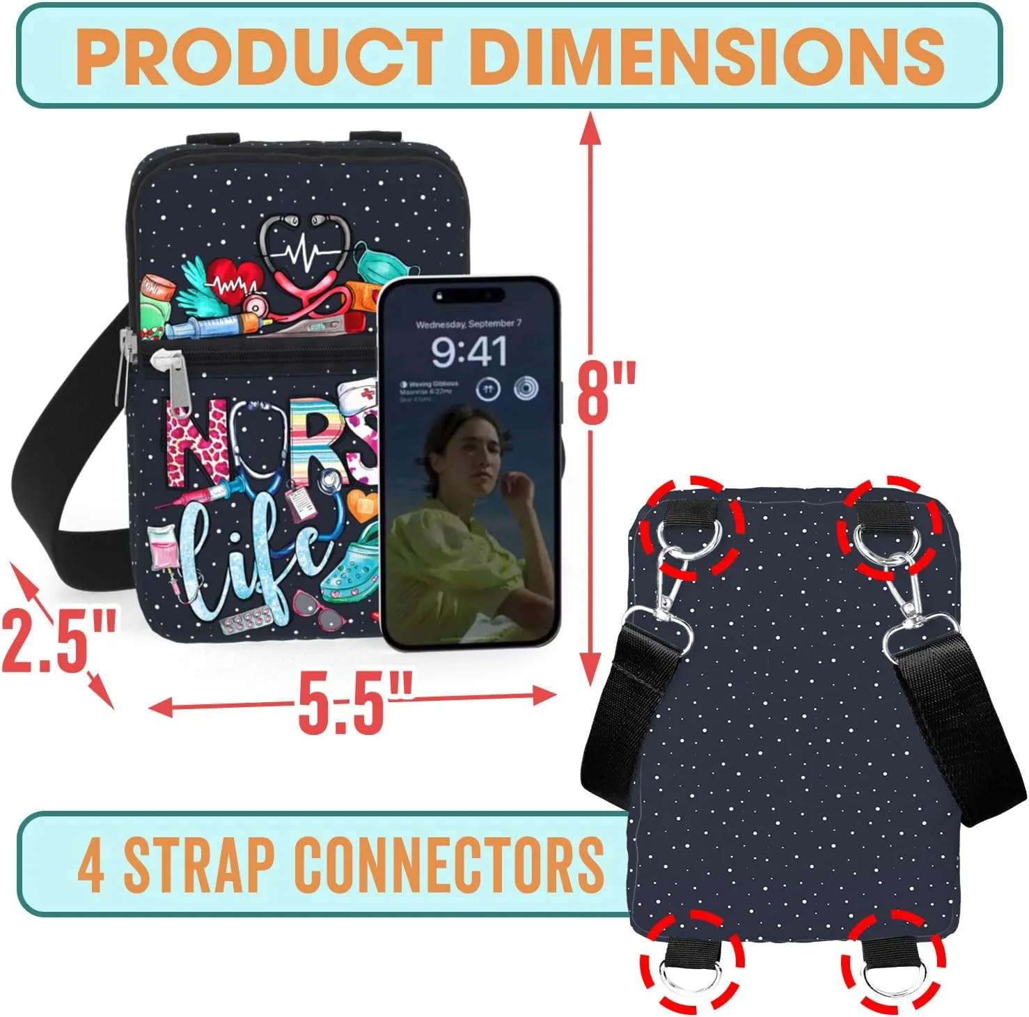 84hoods Waterproof Crossbody Phone Purse. Versatile Cell Phone Bag for Women. Gift for Nurse.