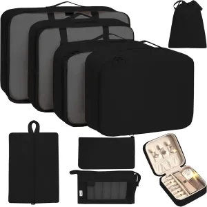 9 Set Packing Cubes for Carry on Suitcase Travel Organizer Bags for Luggage Suitcase Organizer Bags Packing Cube Set for Packing Women Men (Black)