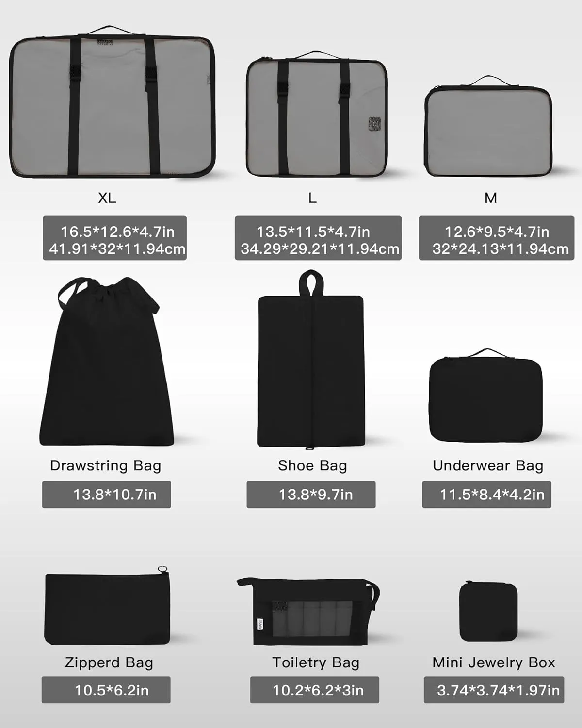 9 Set Packing Cubes for Carry on Suitcase Travel Organizer Bags for Luggage Suitcase Organizer Bags Packing Cube Set for Packing Women Men (Black)