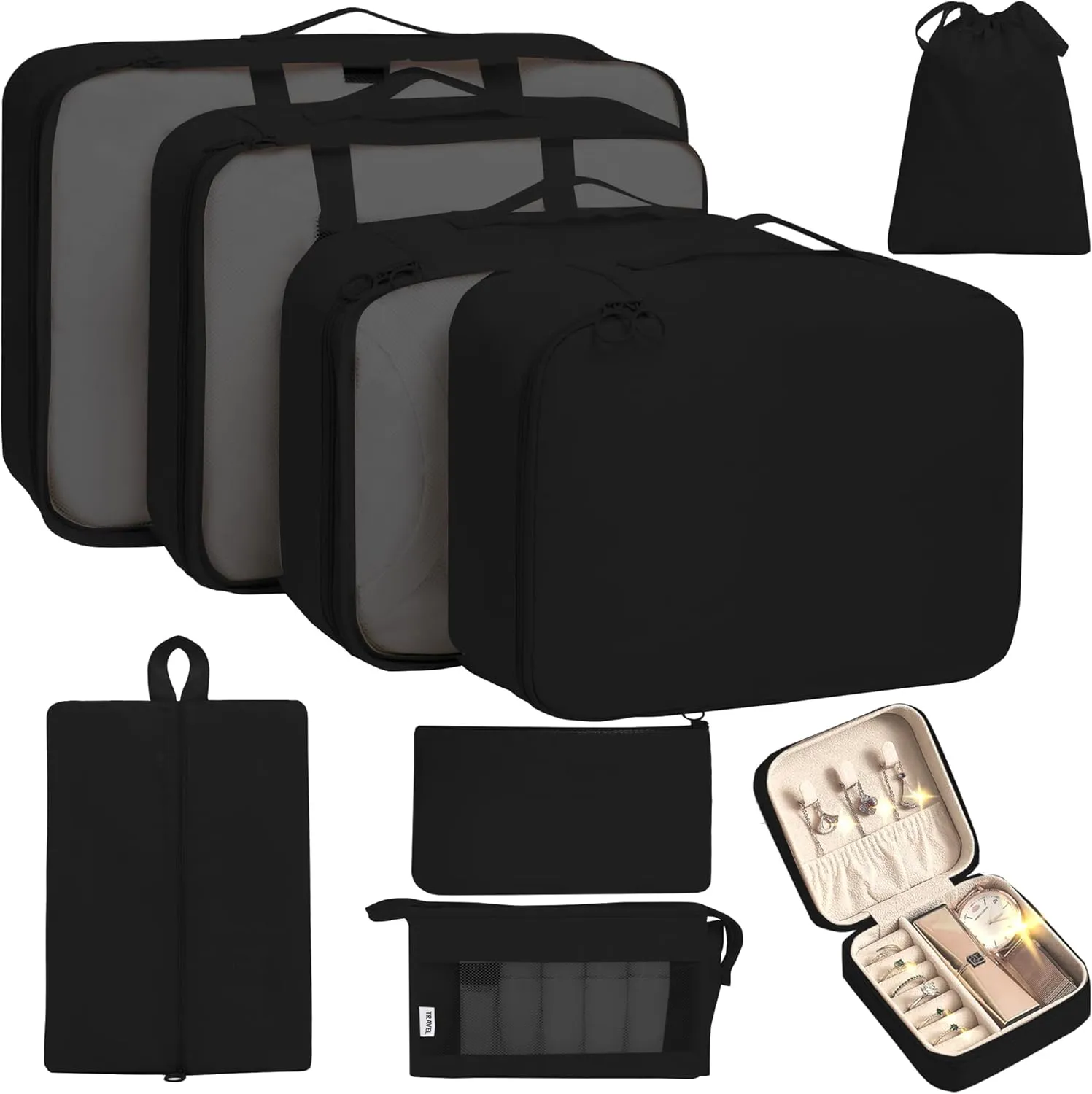 9 Set Packing Cubes for Carry on Suitcase Travel Organizer Bags for Luggage Suitcase Organizer Bags Packing Cube Set for Packing Women Men (Black)