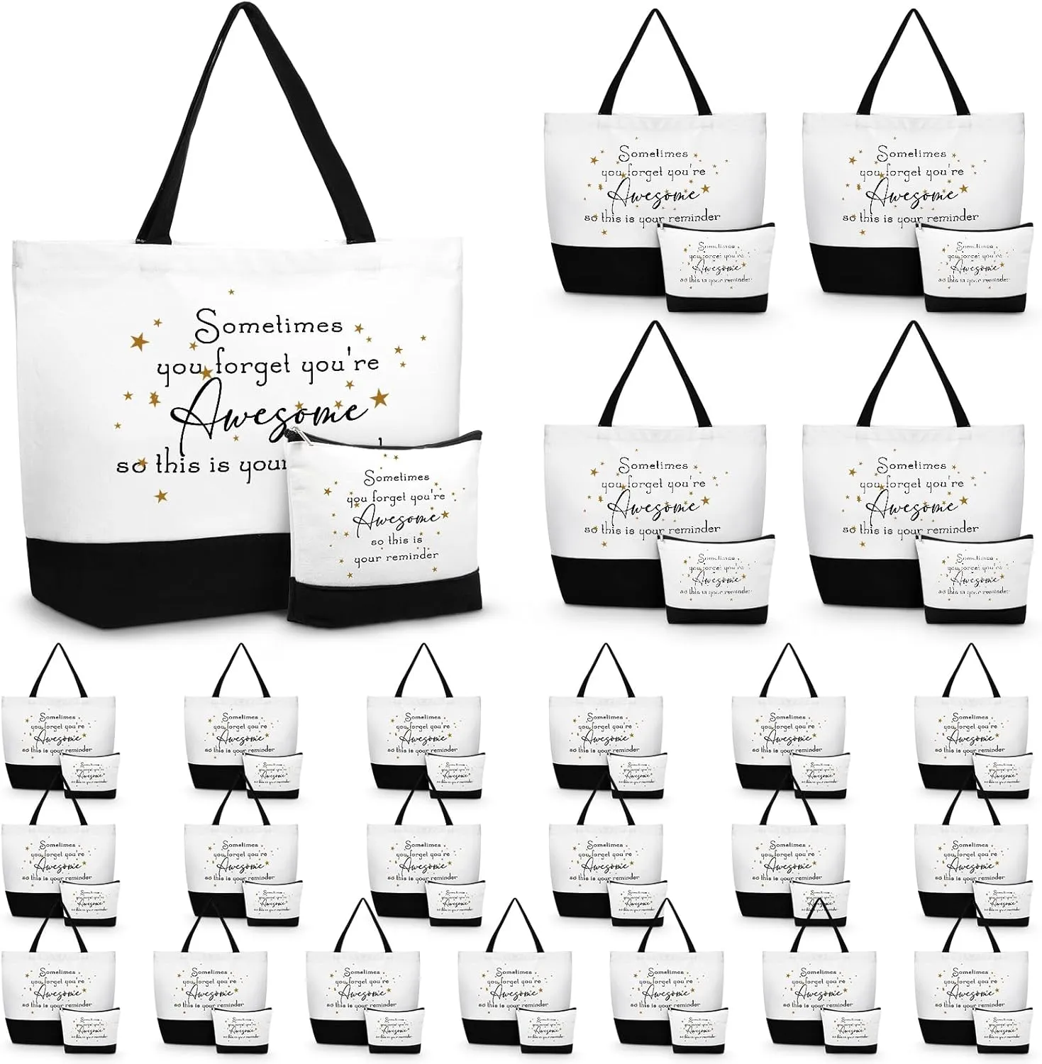 Abbylike 48 Pcs Appreciation Gift Bag Bulk Women Thank You Canvas Tote Cosmetic Bags for Employee Coworker Teacher Nurse
