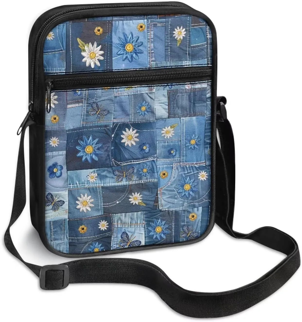 Abstract Jean Compact Small Messenger Bag Crossbody Purse with Adjustable Strap for Women Men Artists Painters Great for Daily Working Traveling Lightweight Fashion Cell Phone Purses Wallet Bags