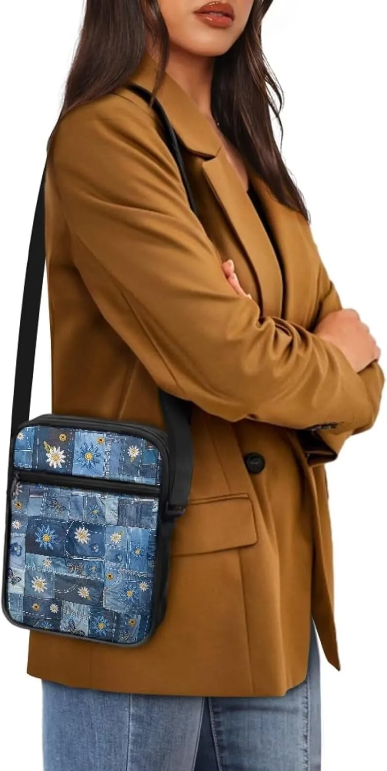 Abstract Jean Compact Small Messenger Bag Crossbody Purse with Adjustable Strap for Women Men Artists Painters Great for Daily Working Traveling Lightweight Fashion Cell Phone Purses Wallet Bags