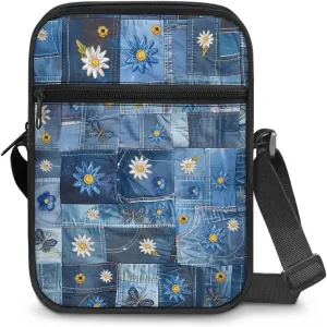 Abstract Jean Compact Small Messenger Bag Crossbody Purse with Adjustable Strap for Women Men Artists Painters Great for Daily Working Traveling Lightweight Fashion Cell Phone Purses Wallet Bags