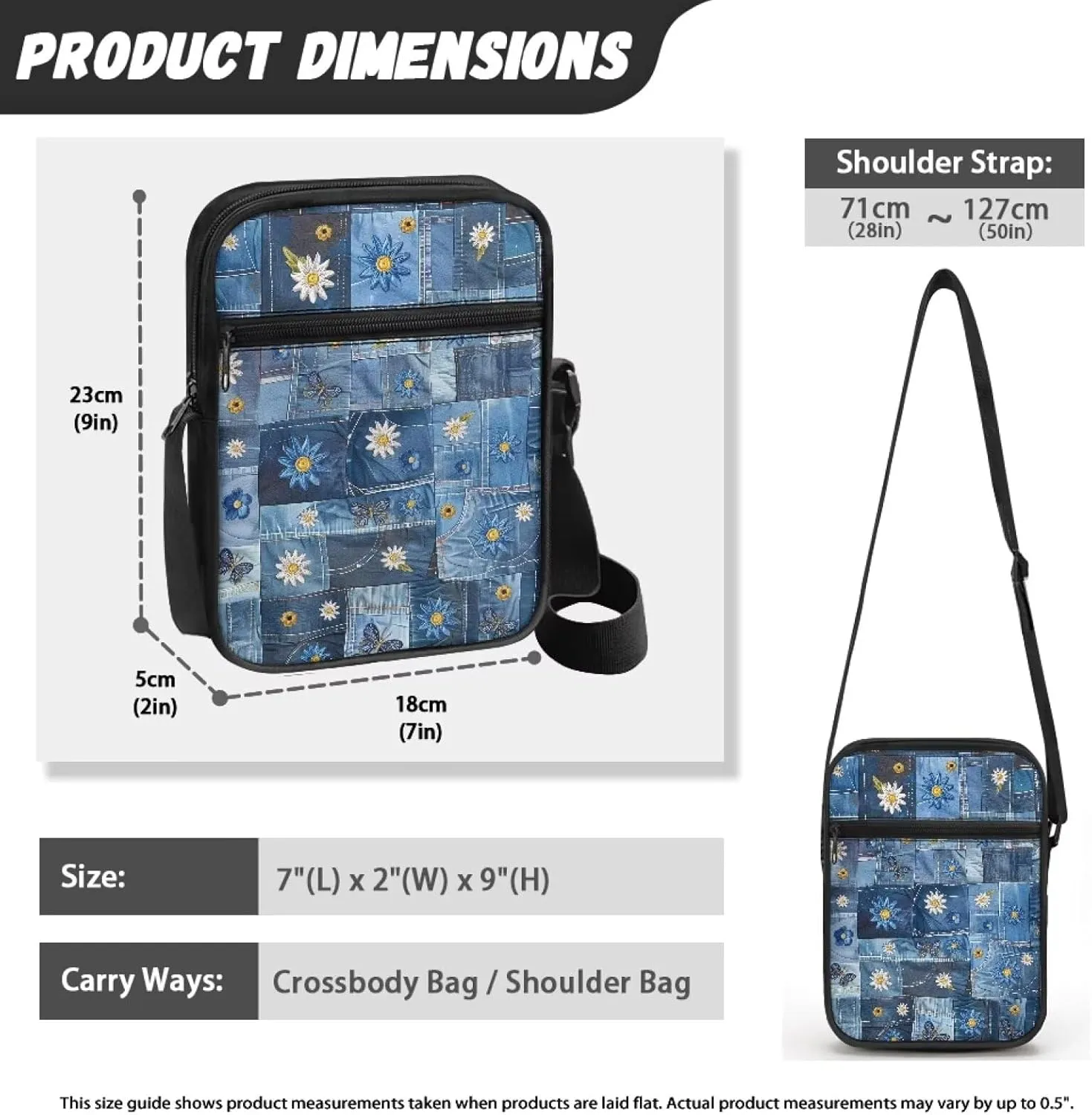 Abstract Jean Compact Small Messenger Bag Crossbody Purse with Adjustable Strap for Women Men Artists Painters Great for Daily Working Traveling Lightweight Fashion Cell Phone Purses Wallet Bags