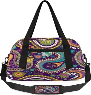 Abstract Paisley Kids Duffel Bag Lightweight Waterproof Sports Gym Bag with Front Zipper Pocket Foldable Weekender Overnight Bag for School Practice Gymnastic Ballet