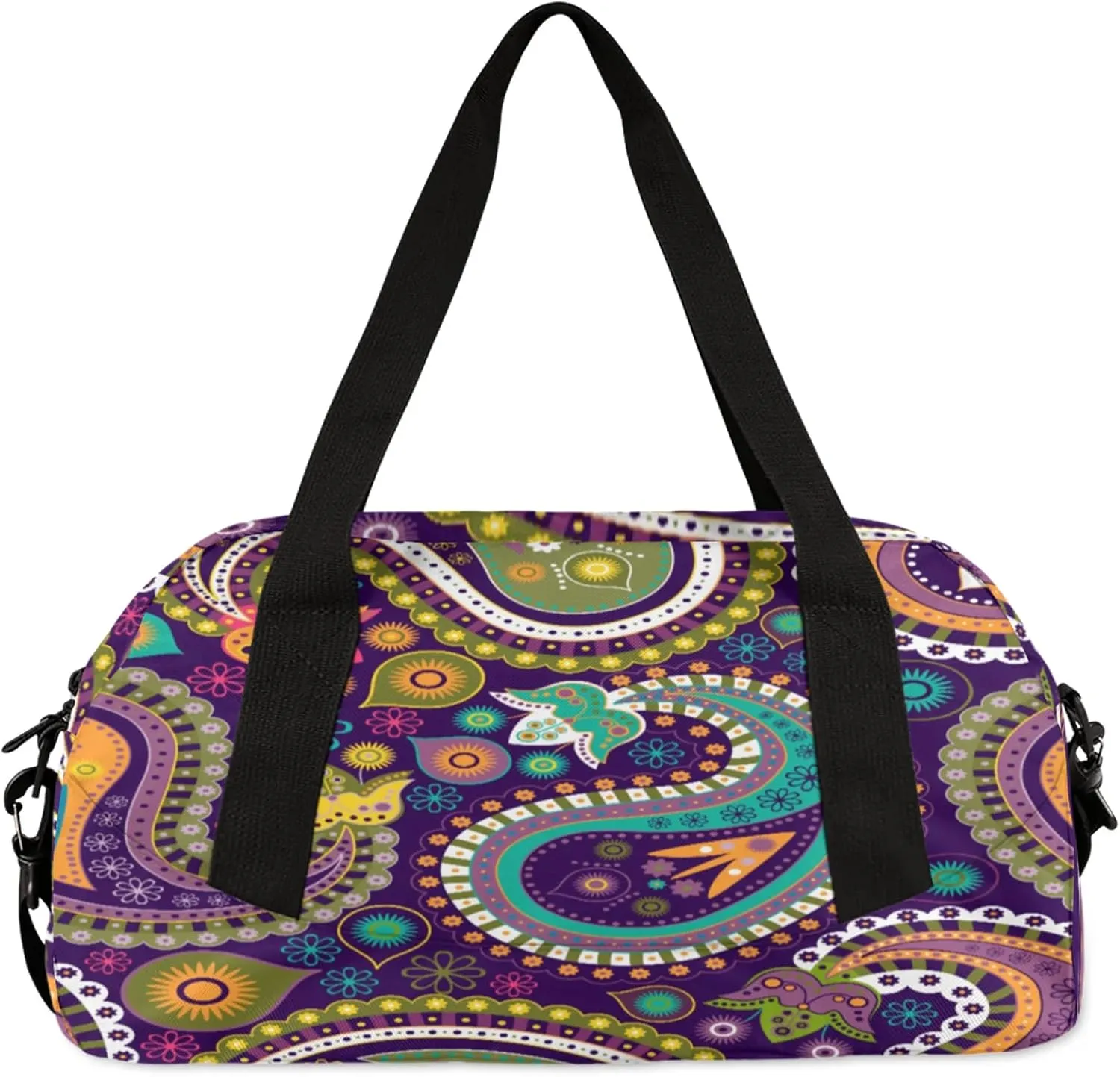 Abstract Paisley Kids Duffel Bag Lightweight Waterproof Sports Gym Bag with Front Zipper Pocket Foldable Weekender Overnight Bag for School Practice Gymnastic Ballet