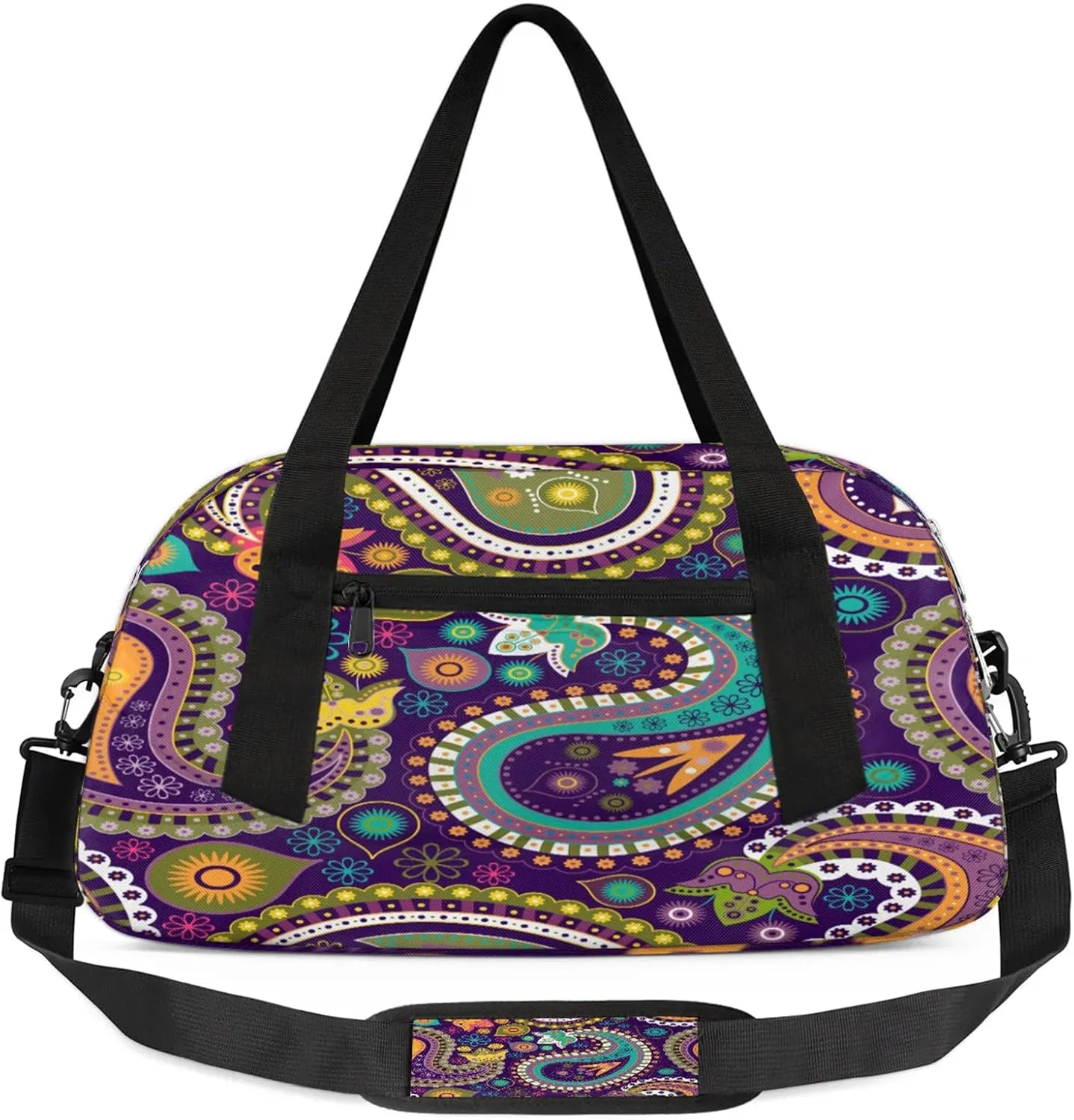 Abstract Paisley Kids Duffel Bag Lightweight Waterproof Sports Gym Bag with Front Zipper Pocket Foldable Weekender Overnight Bag for School Practice Gymnastic Ballet