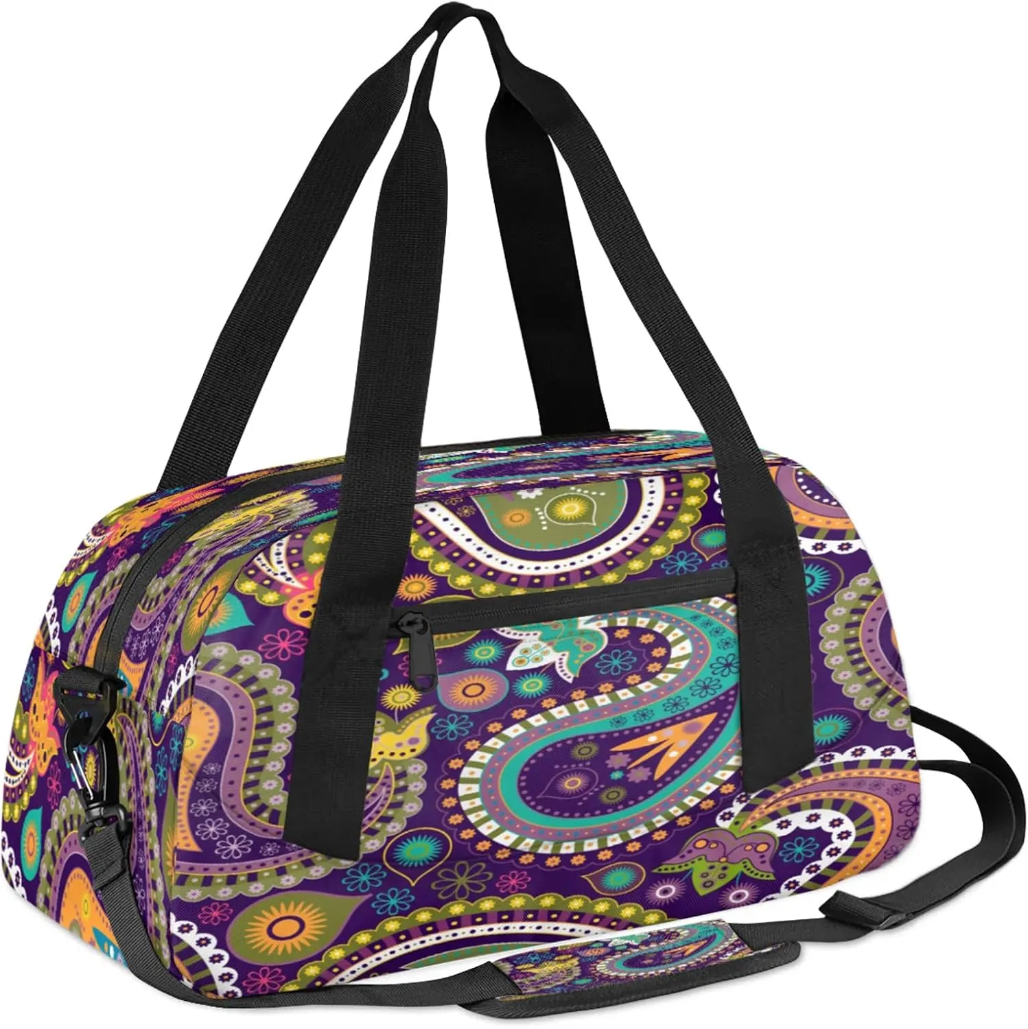 Abstract Paisley Kids Duffel Bag Lightweight Waterproof Sports Gym Bag with Front Zipper Pocket Foldable Weekender Overnight Bag for School Practice Gymnastic Ballet