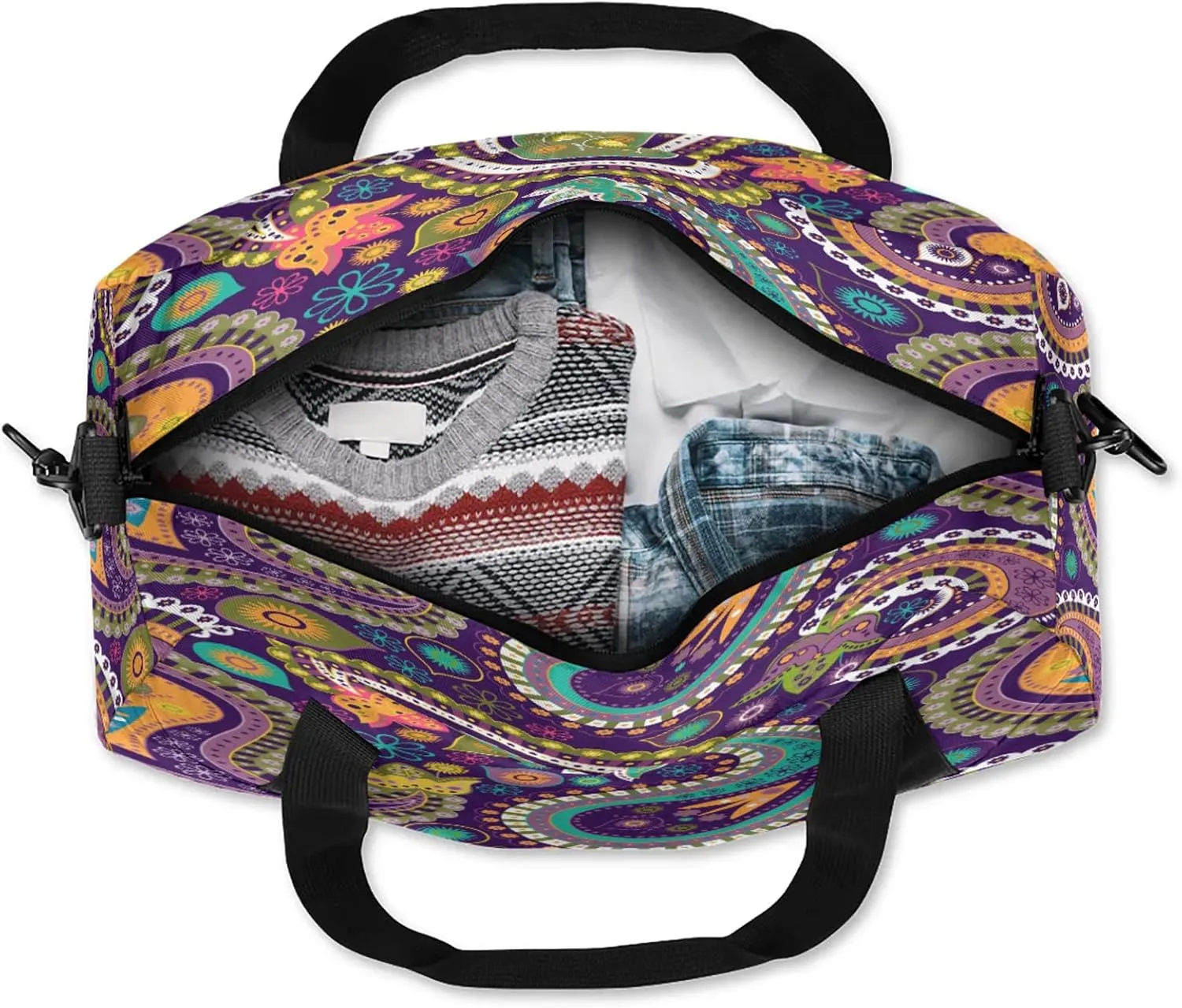 Abstract Paisley Kids Duffel Bag Lightweight Waterproof Sports Gym Bag with Front Zipper Pocket Foldable Weekender Overnight Bag for School Practice Gymnastic Ballet
