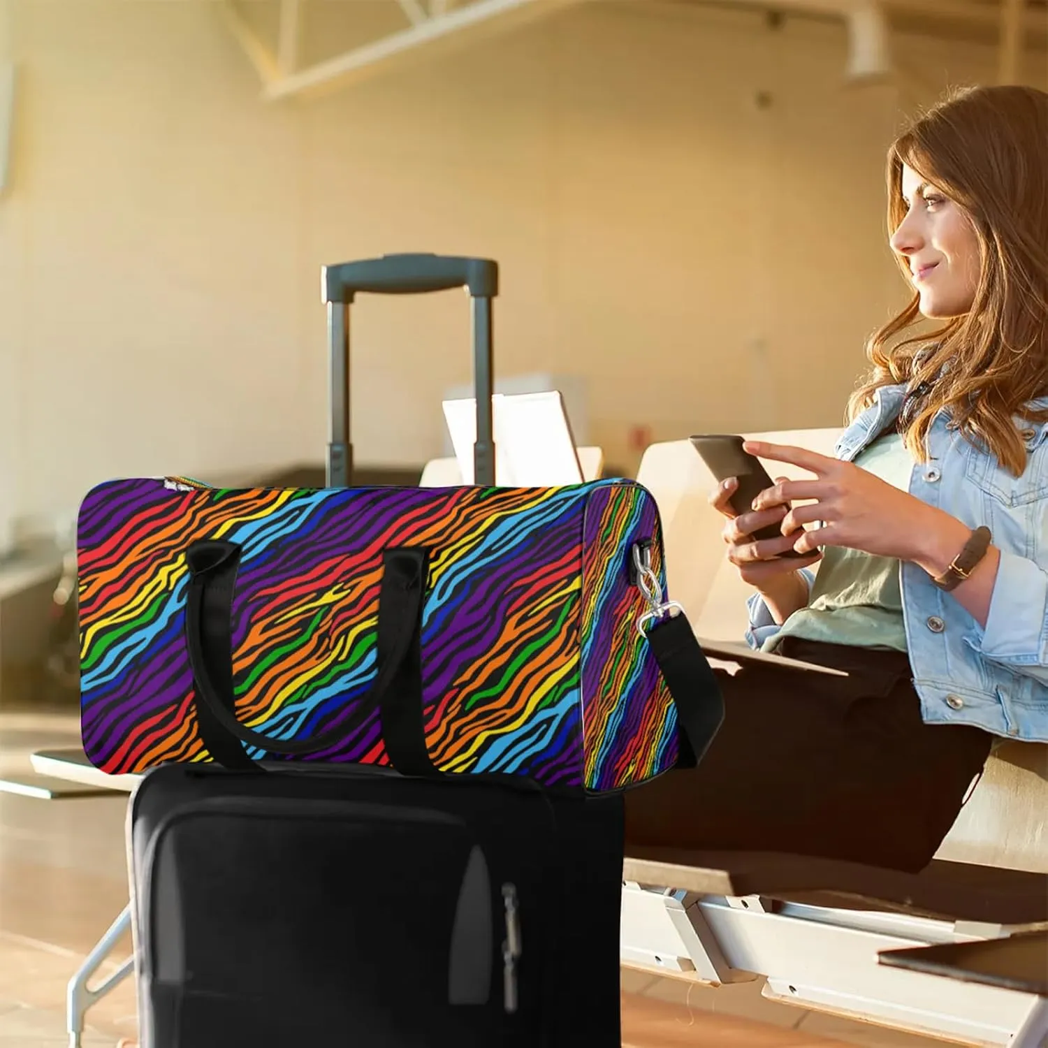 Abstract Stripe Travel Duffle Bag, Weekender Bags for Women Men, Carry on Overnight Bag Waterproof Gym Bags, Hospital Bag for Labor and Delivery
