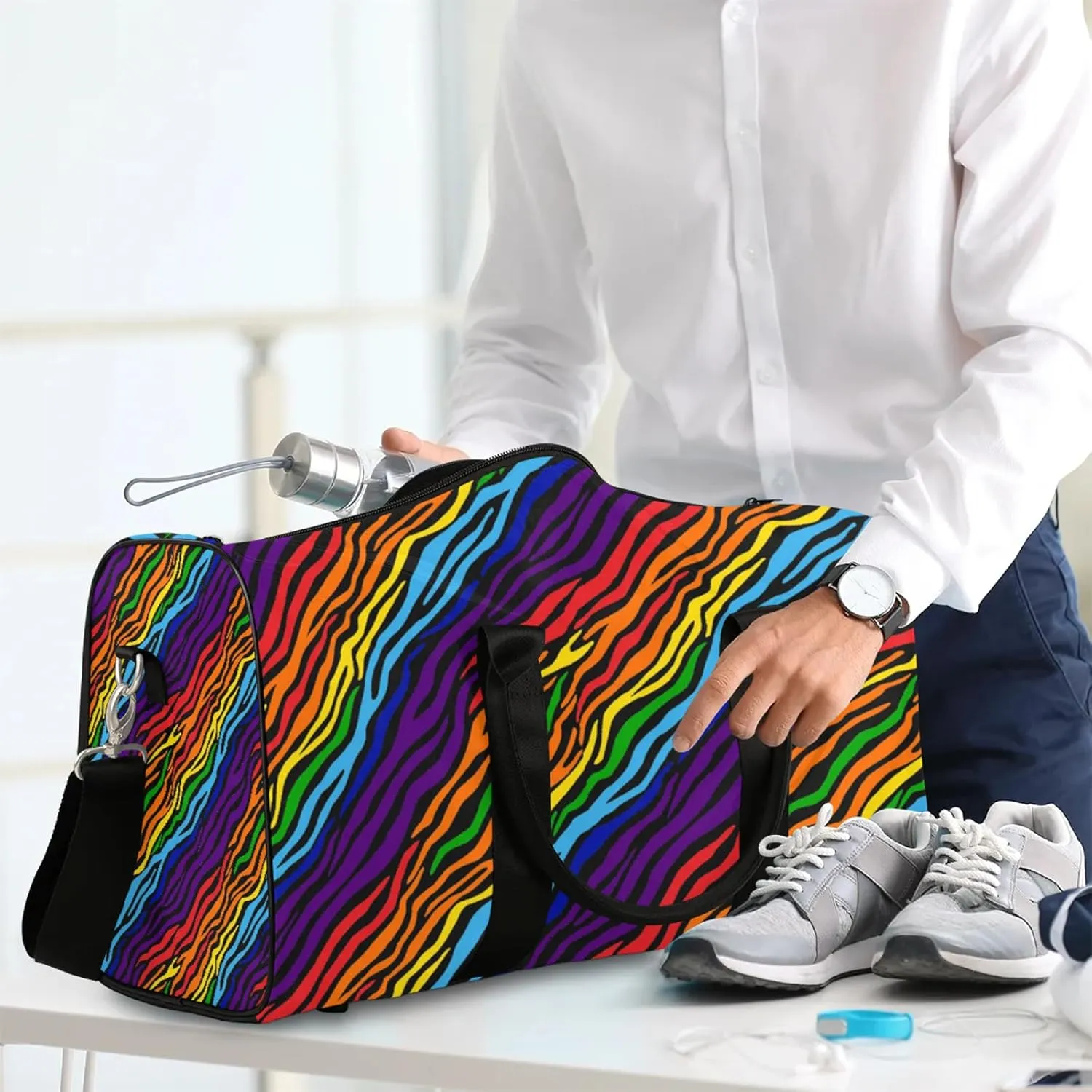 Abstract Stripe Travel Duffle Bag, Weekender Bags for Women Men, Carry on Overnight Bag Waterproof Gym Bags, Hospital Bag for Labor and Delivery