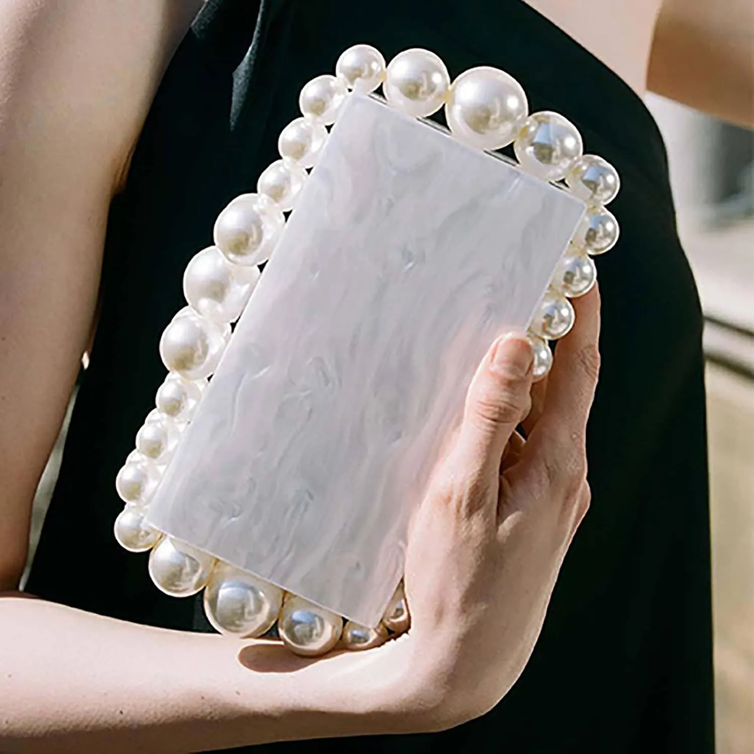 Acrylic Evening Handbag Pearl Women's Clutch Shoulder Bag Crossbody Bag Square Box Wedding Cocktail Party Prom