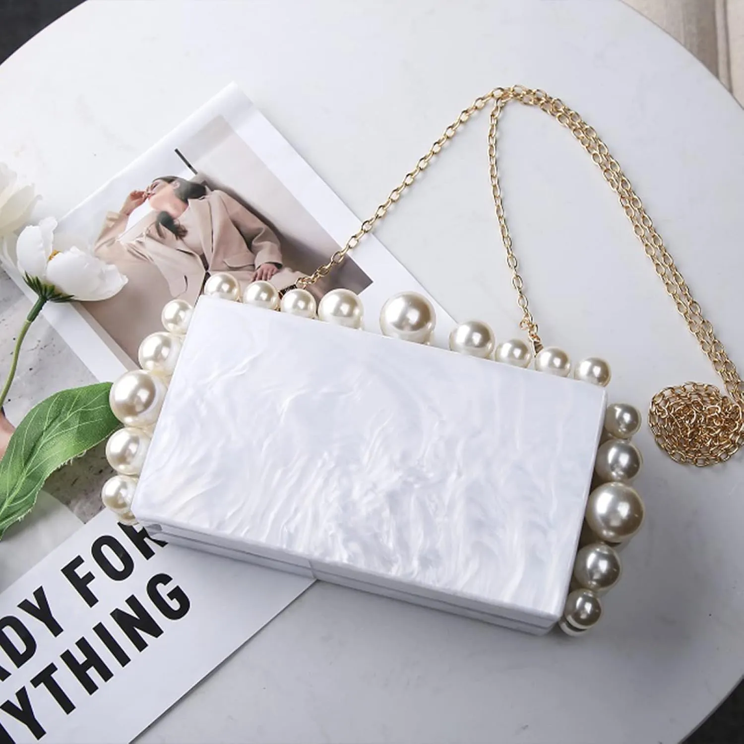 Acrylic Evening Handbag Pearl Women's Clutch Shoulder Bag Crossbody Bag Square Box Wedding Cocktail Party Prom