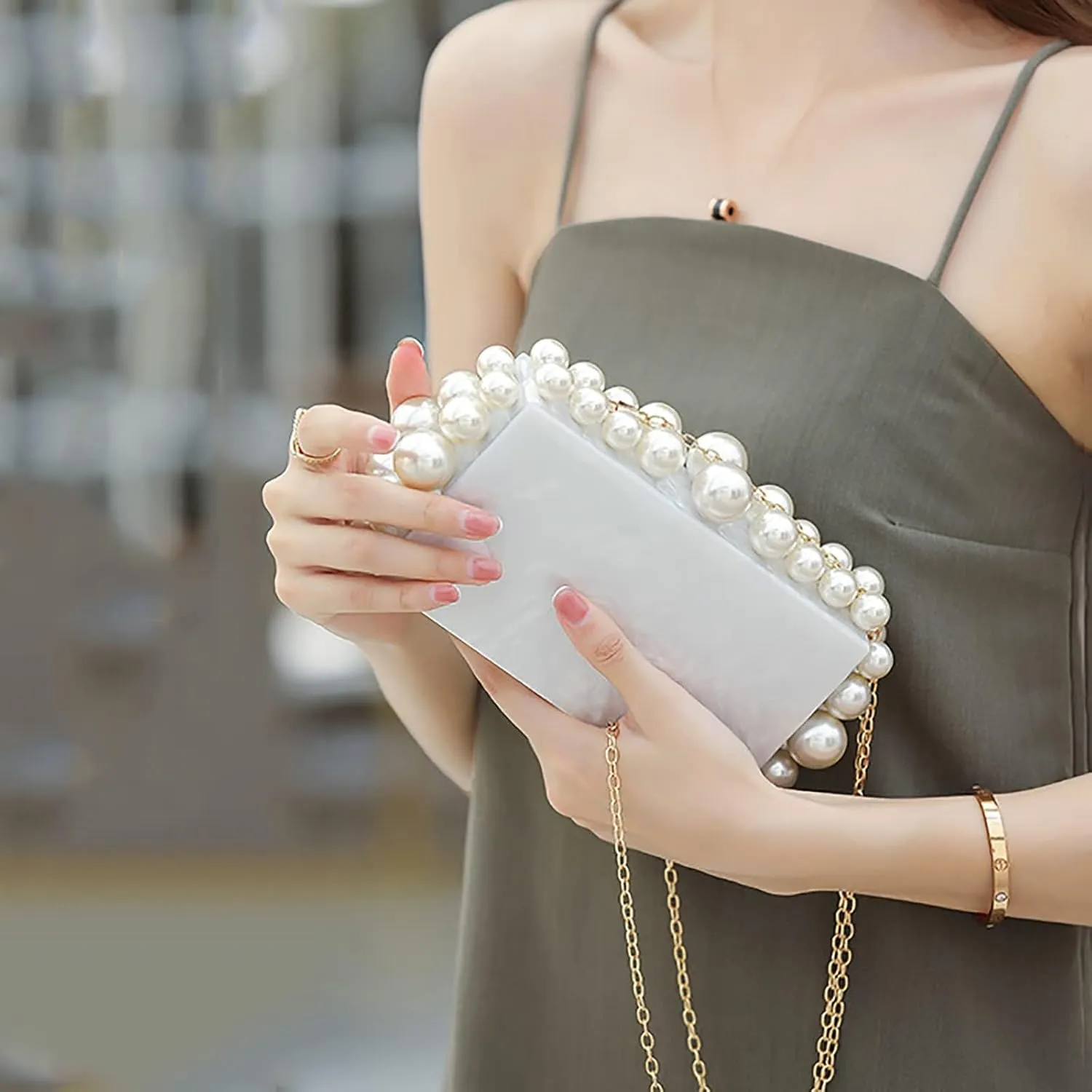 Acrylic Evening Handbag Pearl Women's Clutch Shoulder Bag Crossbody Bag Square Box Wedding Cocktail Party Prom