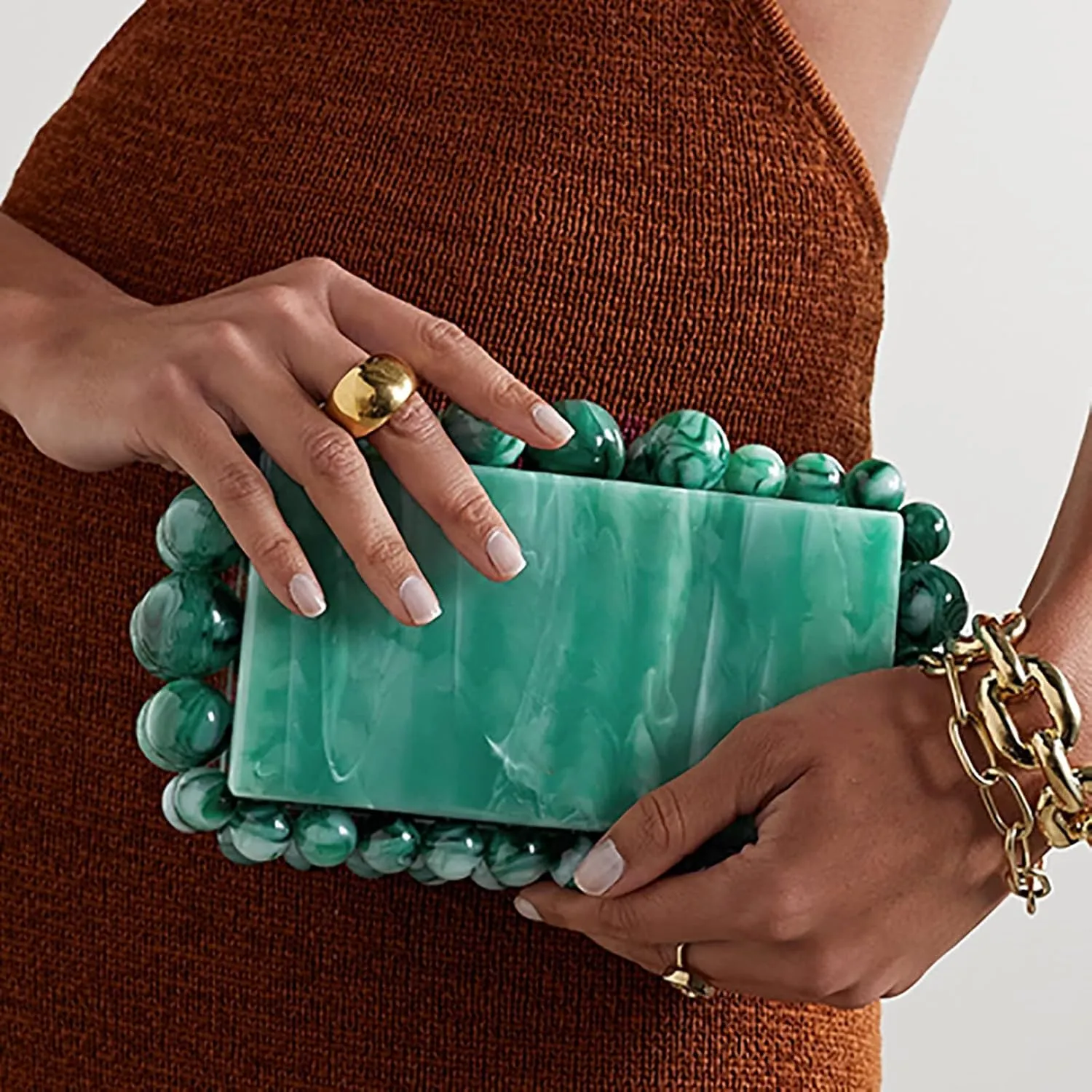 Acrylic Evening Handbag Pearl Women's Clutch Shoulder Bag Crossbody Bag Square Box Wedding Cocktail Party Prom