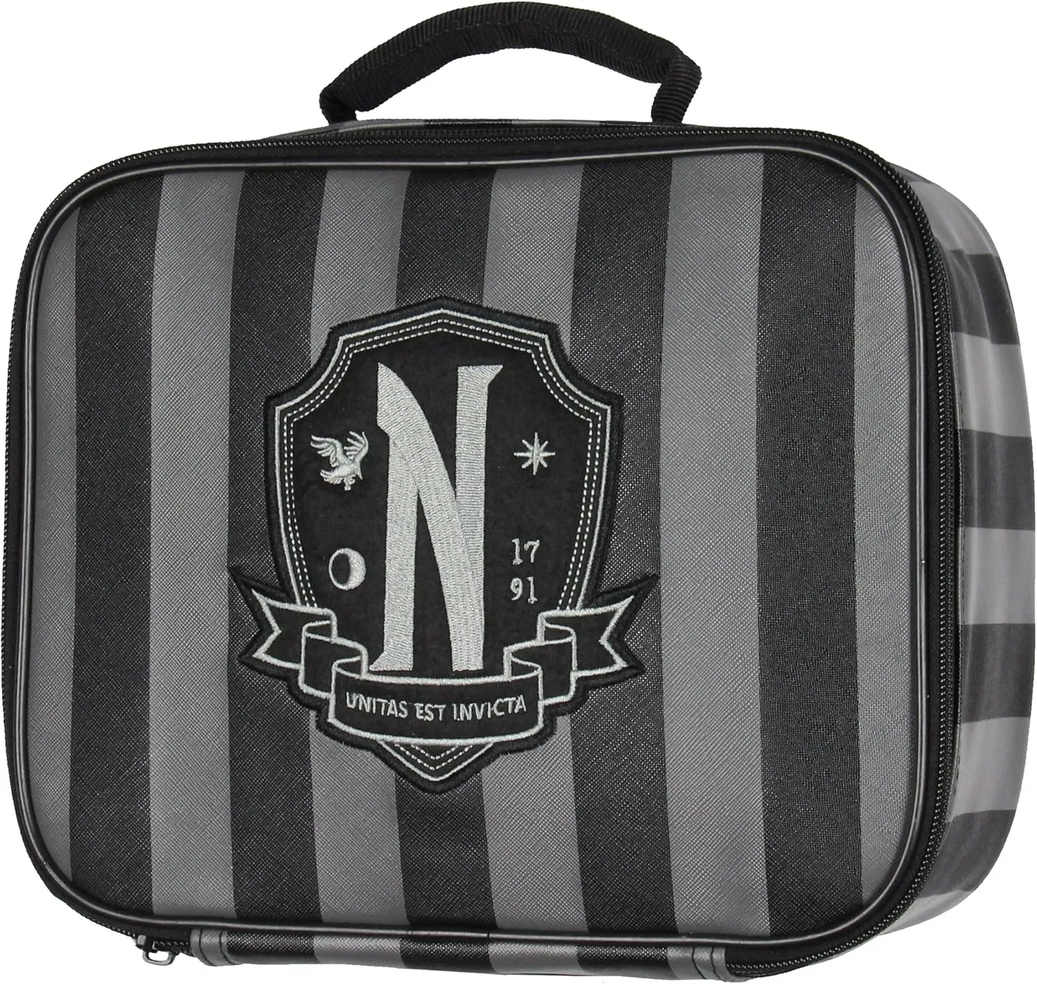 Addams Family Wednesday TV Show Striped Nevermore Academy Student Girls Insulated Lunch Box Food Tote Bag