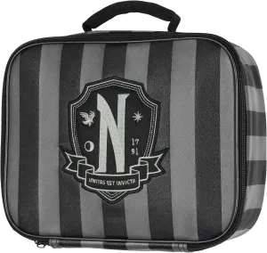 Addams Family Wednesday TV Show Striped Nevermore Academy Student Girls Insulated Lunch Box Food Tote Bag