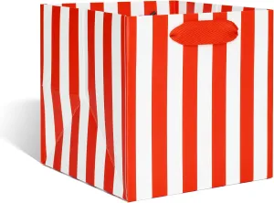 ADIDO EVA Red and White Striped Gift Bags, Red and White Gift Bags Small Square Gift Bag with Handles for Party Favor Bag (6x6x6 In, 10 CT)