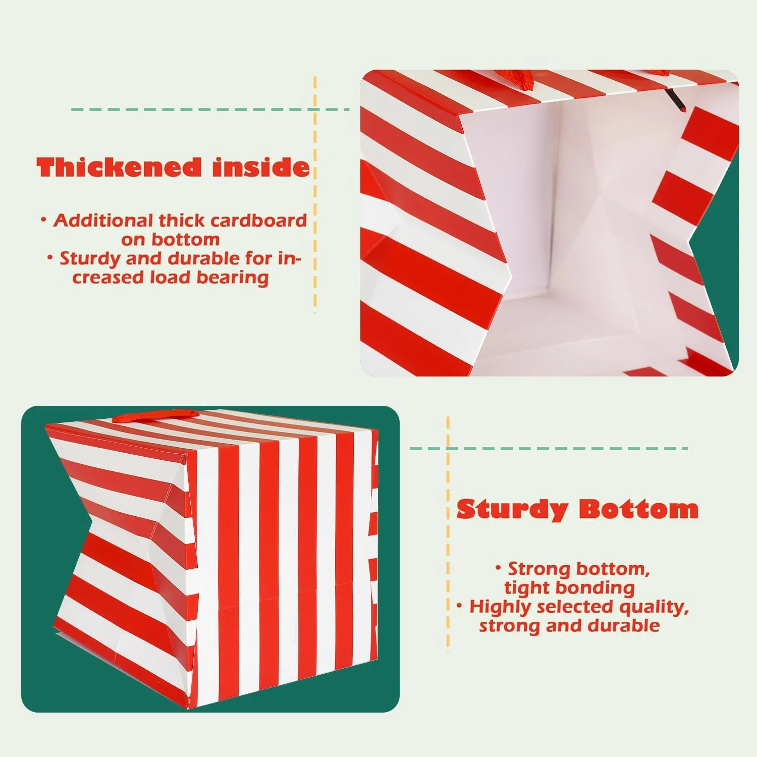 ADIDO EVA Red and White Striped Gift Bags, Red and White Gift Bags Small Square Gift Bag with Handles for Party Favor Bag (6x6x6 In, 10 CT)