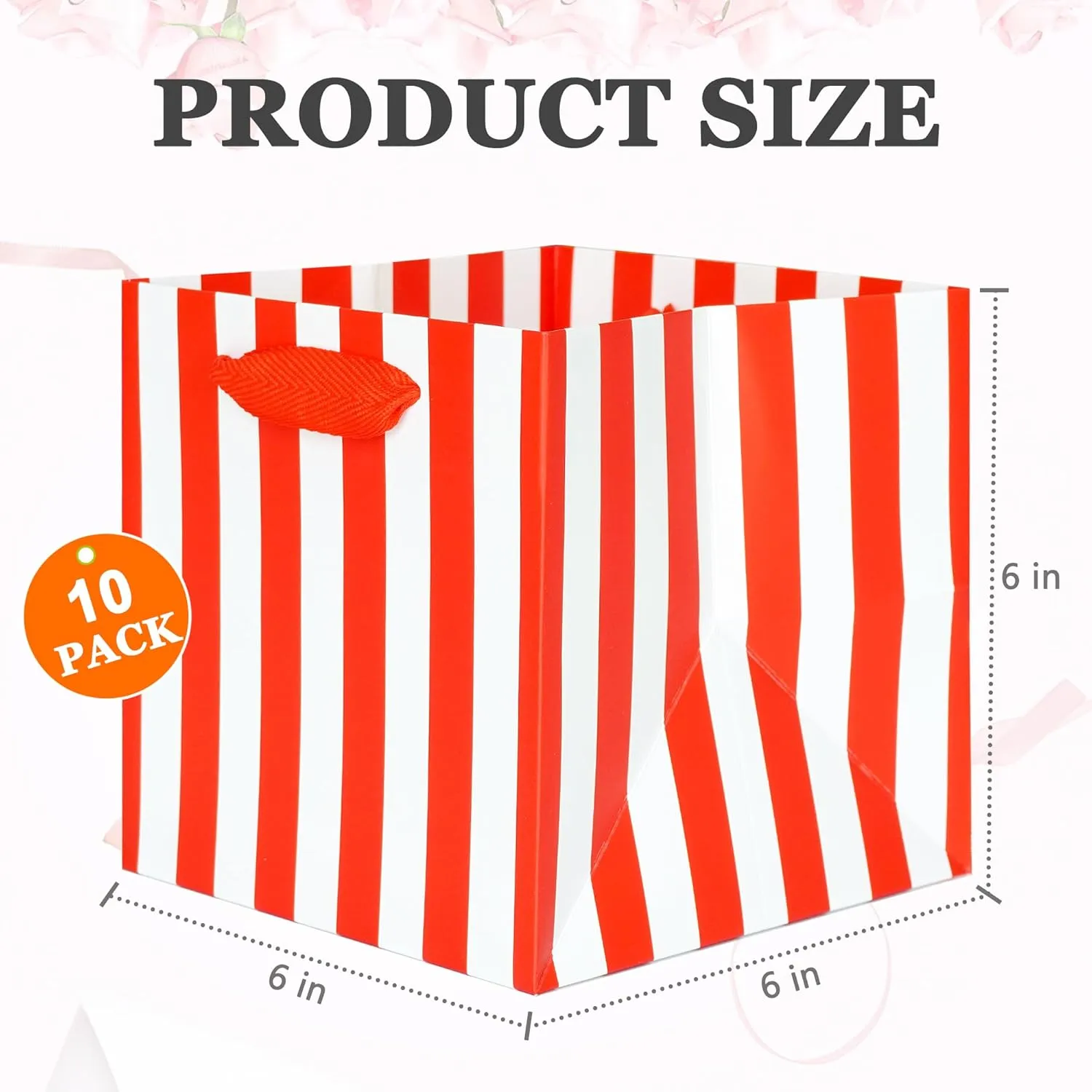 ADIDO EVA Red and White Striped Gift Bags, Red and White Gift Bags Small Square Gift Bag with Handles for Party Favor Bag (6x6x6 In, 10 CT)