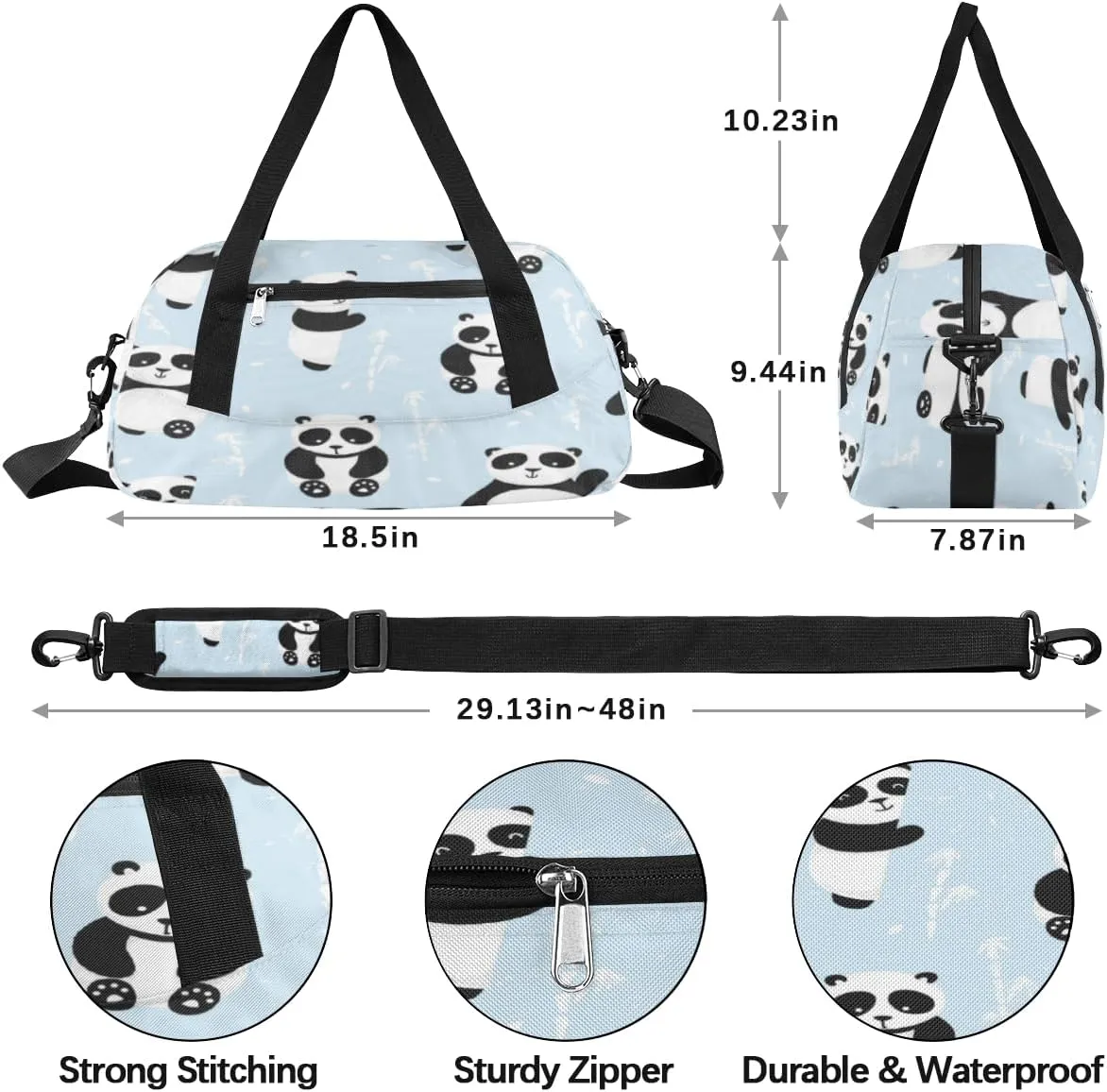 Adorable Panda Bears Gym Bag, Duffle Bag, Weekender Bag, Duffel Bag, Overnight Bag, Travel Duffel Bag, Dance Bag, Tote Bag, Beach Bag, Pool Bag, Gym Duffle Bag, Carry on Bag