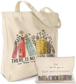 Aesthetic 2 Pack Canvas Tote Bag - with Makeup Zipper Pouch for Women Bag for Shopping, Gym, Travel, Vacation