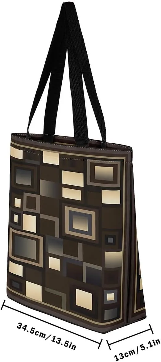 Aesthetic Canvas Tote Bag for Women,Black White Grid Reusable Grocery Handbag,Visual Abstraction Shopping Canvas Bags