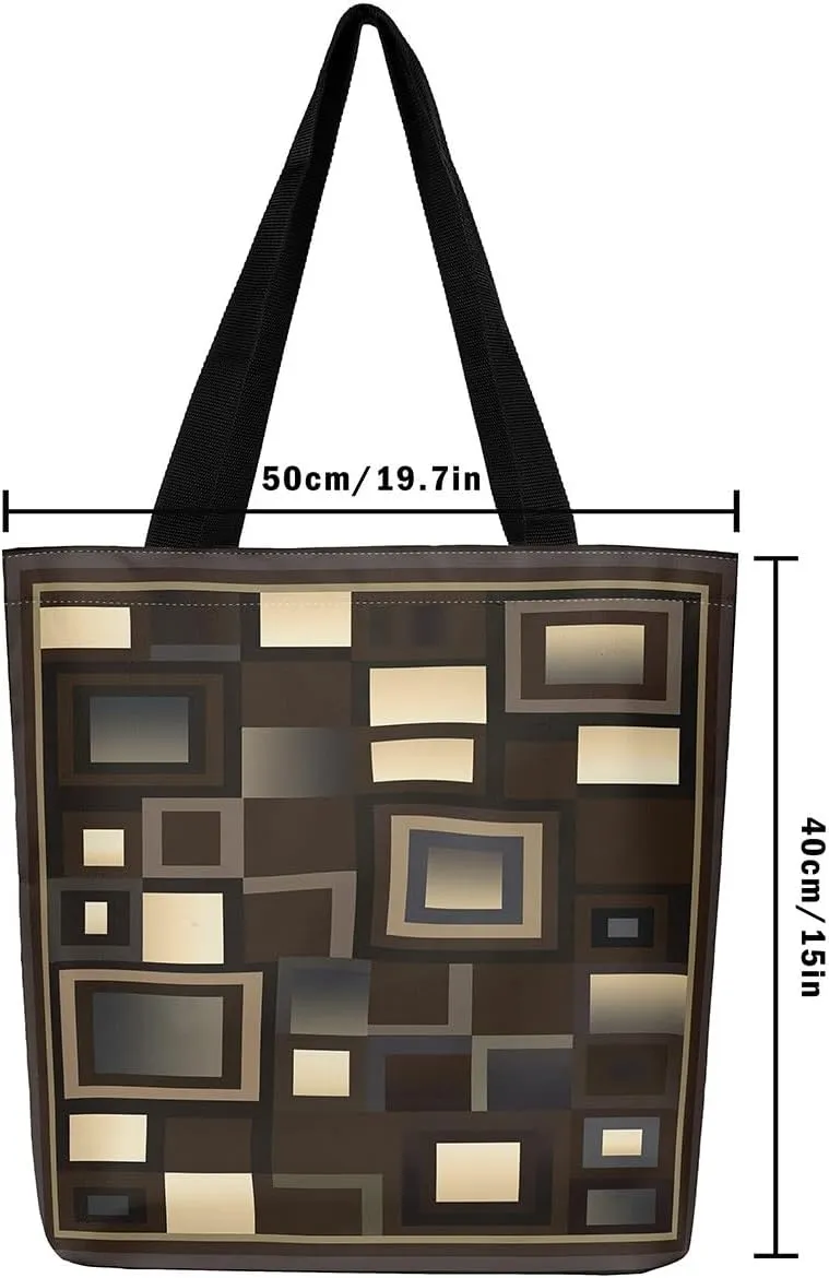 Aesthetic Canvas Tote Bag for Women,Black White Grid Reusable Grocery Handbag,Visual Abstraction Shopping Canvas Bags