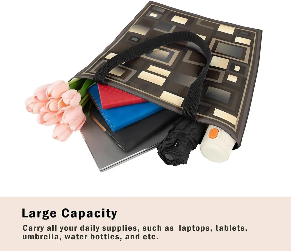 Aesthetic Canvas Tote Bag for Women,Black White Grid Reusable Grocery Handbag,Visual Abstraction Shopping Canvas Bags