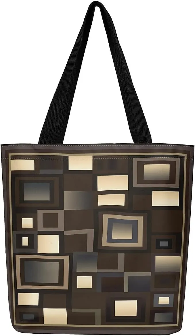 Aesthetic Canvas Tote Bag for Women,Black White Grid Reusable Grocery Handbag,Visual Abstraction Shopping Canvas Bags