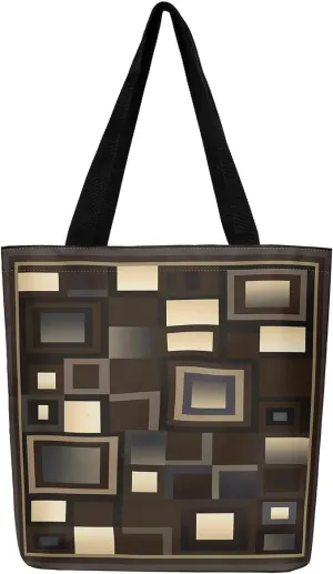 Aesthetic Canvas Tote Bag for Women,Black White Grid Reusable Grocery Handbag,Visual Abstraction Shopping Canvas Bags