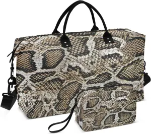 Aflyko Animal Print Travel Duffel Bag Snakeskin Dark Brown Sport Tote Gym Bag Weekender Overnight Bag for Men Women Flight Approved Carry On Bag Fitness Dance Go-To Bag Daily Bag