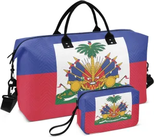 Aflyko Travel Duffel Bag Haiti Flag Sport Tote Gym Bag Weekender Overnight Bag for Men Women Flight Approved Carry On Bag Fitness Dance Go-To Bag Daily Bag