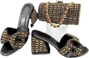 African Wedding Crystal Shoes Bag Set with Diamond-Embellished Heels and Evening Purse