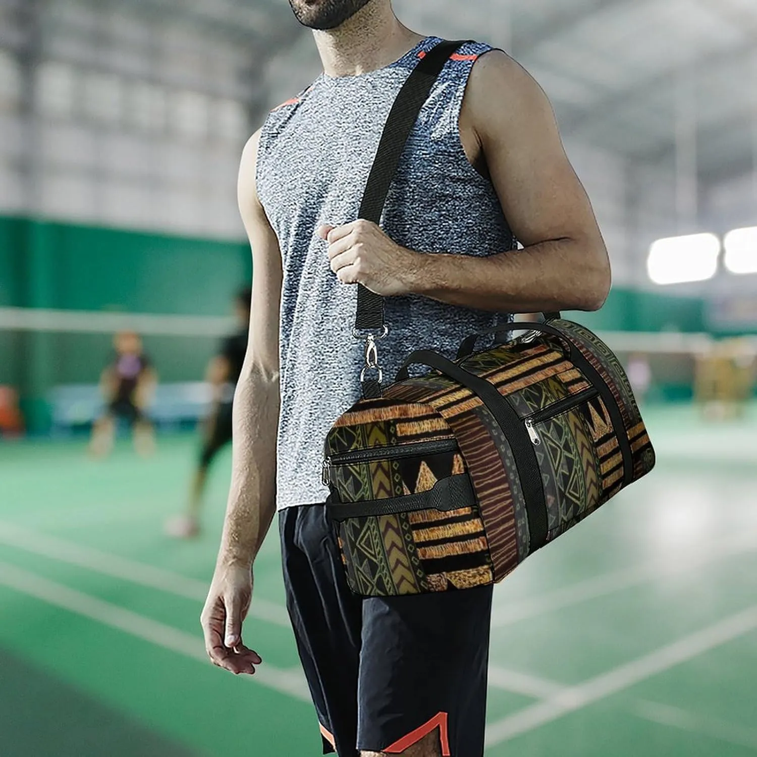 Afrocentric Tribal Motif Pattern Print Lightweight And Large Capacity Fitness Bag
