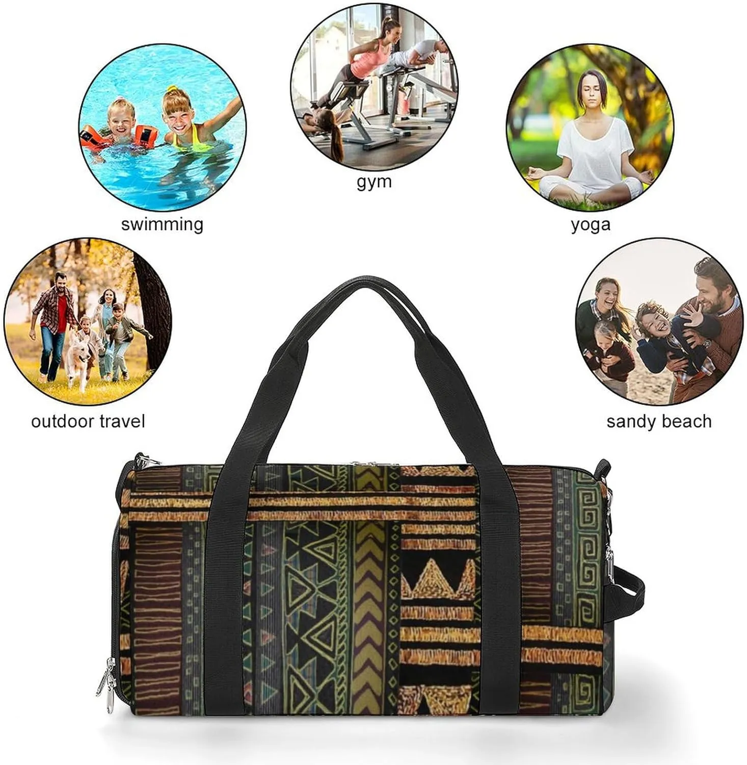 Afrocentric Tribal Motif Pattern Print Lightweight And Large Capacity Fitness Bag
