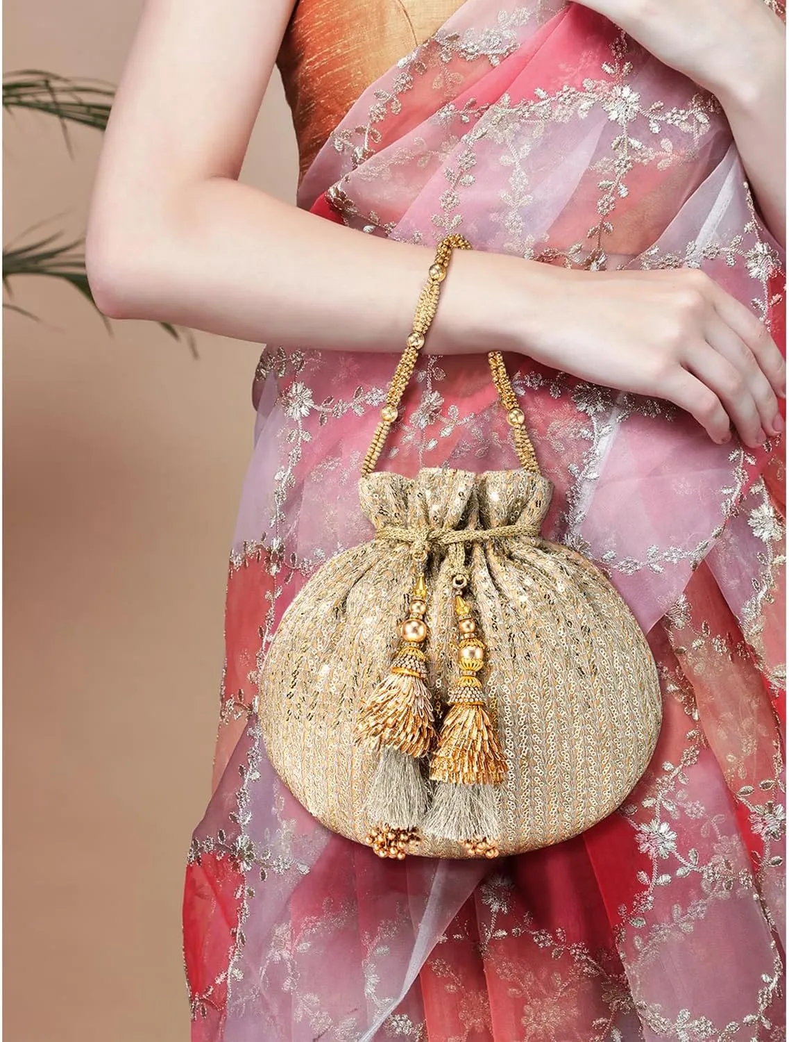 Aheli Potli Bags Gift for Women Evening Bag Clutch Ethnic Bride Purse with Drawstring