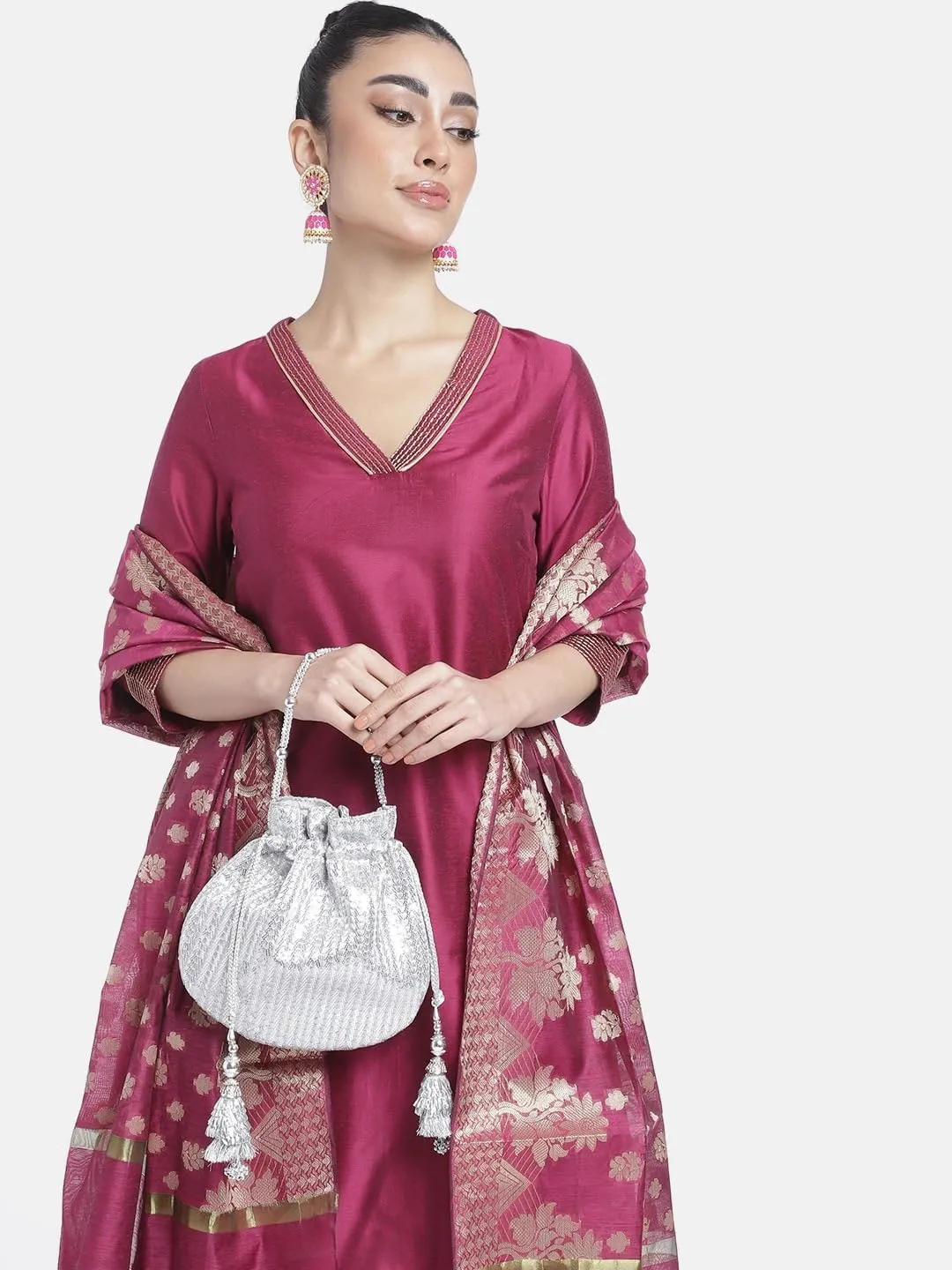 Aheli Potli Bags Gift for Women Evening Bag Clutch Ethnic Bride Purse with Drawstring