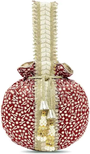 Aheli Potli Bags Gift for Women Evening Bag Clutch Ethnic Bride Purse with Drawstring