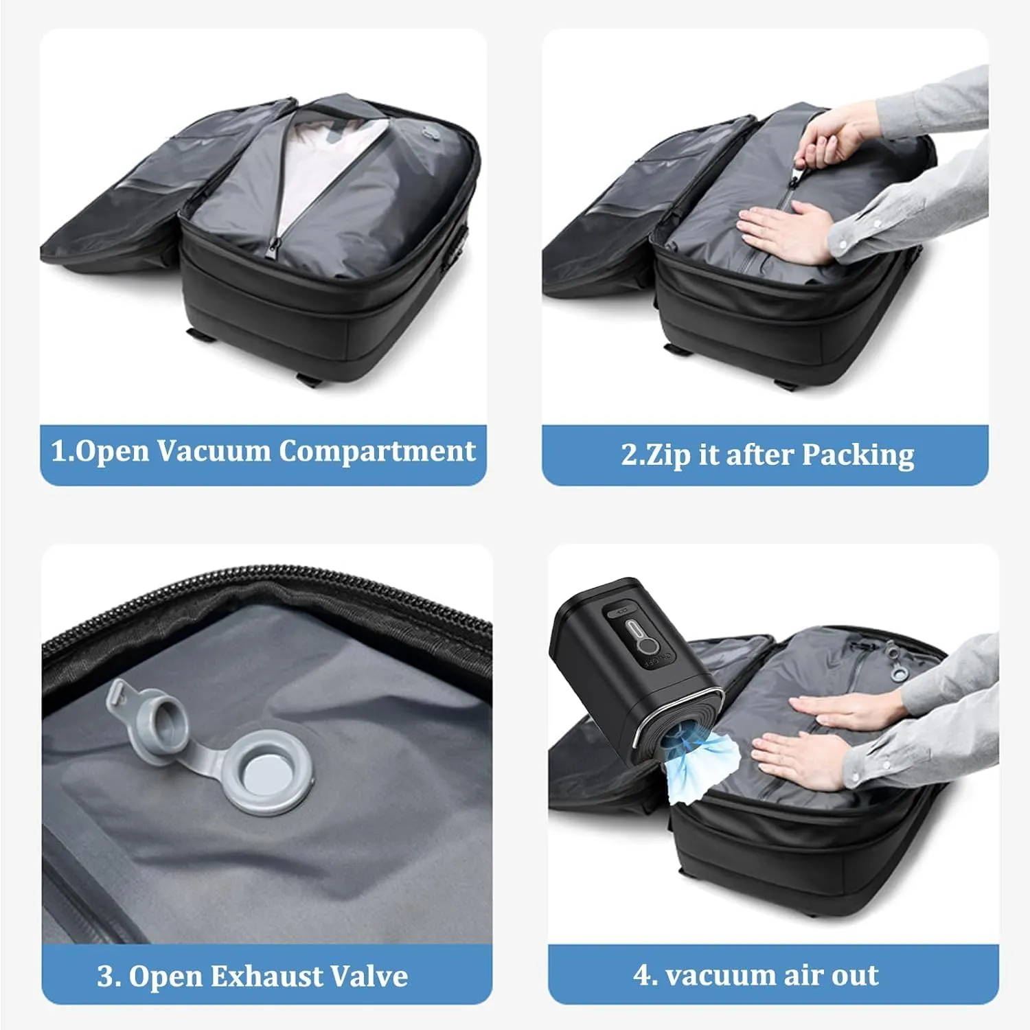 Air Pax Discoverer Travel Bag,Backpack With Vacuum Compression,Air Vacuum Backpack For Travel,Waterproof And Anti-Theft (Dark gray, Extra Large)