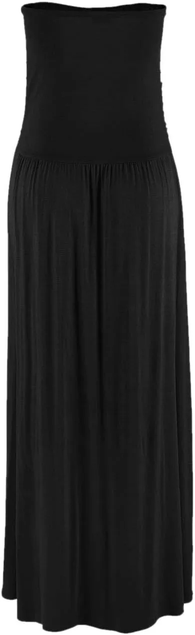 Alaster Queen Women’s Strapless Bandeau Summer Long Floral Dress Off Shoulder Beach Maxi Dress with Pockets