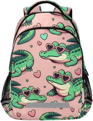 ALAZA Alligator Crocodiles Pink Backpack Girls Kids Backpacks Boys School Bookbag 3rd 4th 5th Grade Casual Daypack Laptop Shoulder Bag with Chest Strap