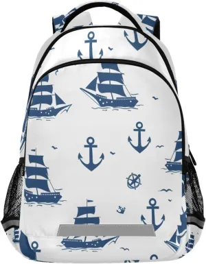 ALAZA Blue Ships Anchors White Backpack Girls Kids Backpacks Boys School Bookbag 3rd 4th 5th Grade Casual Daypack Laptop Shoulder Bag with Chest Strap