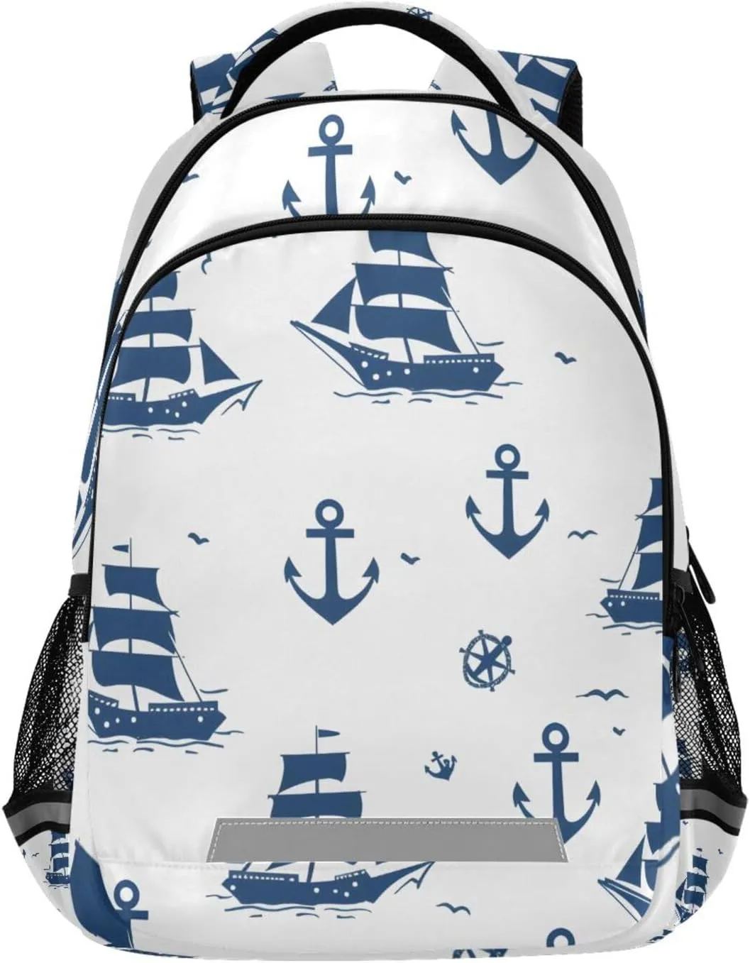 ALAZA Blue Ships Anchors White Backpack Girls Kids Backpacks Boys School Bookbag 3rd 4th 5th Grade Casual Daypack Laptop Shoulder Bag with Chest Strap