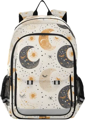 ALAZA Boho Moon Phases Beige White Laptop Backpack Purse for Women Men School Bag 17 Inch Bookbag Student Boys Girls Travel Casual Daypack